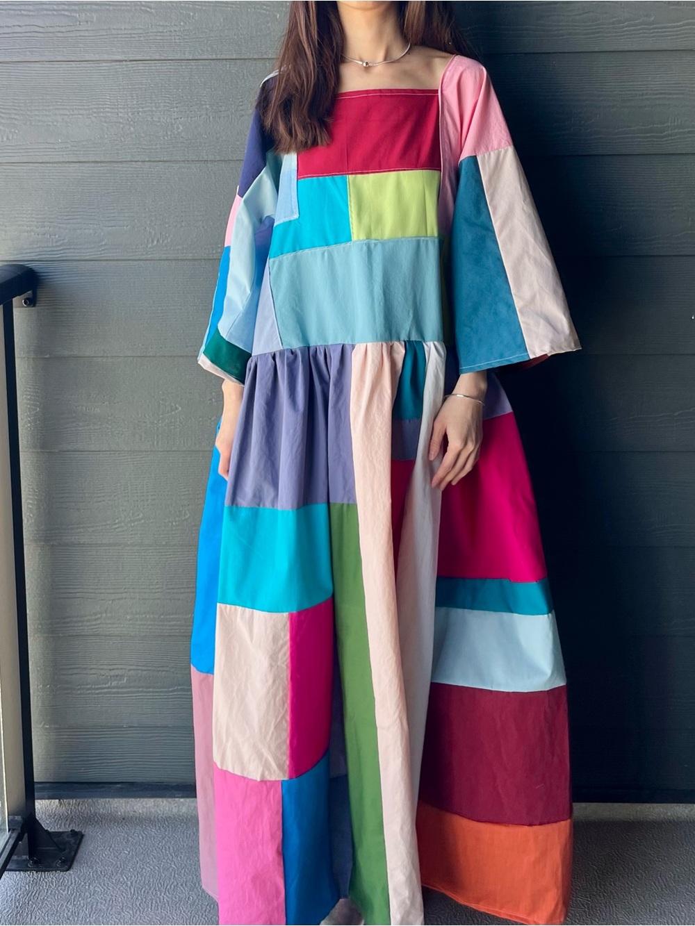 Handmade Quilted Patchwork Colorblock Dress SKU 05034 - Picture 8 of 16